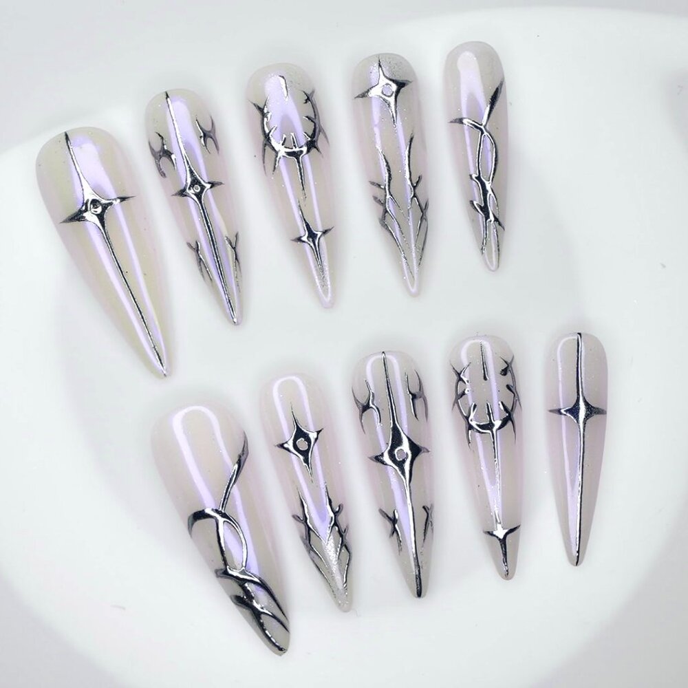 Cool Metal Style Nails | Punk Style Gothic Nails Art | Irregular Design Nails